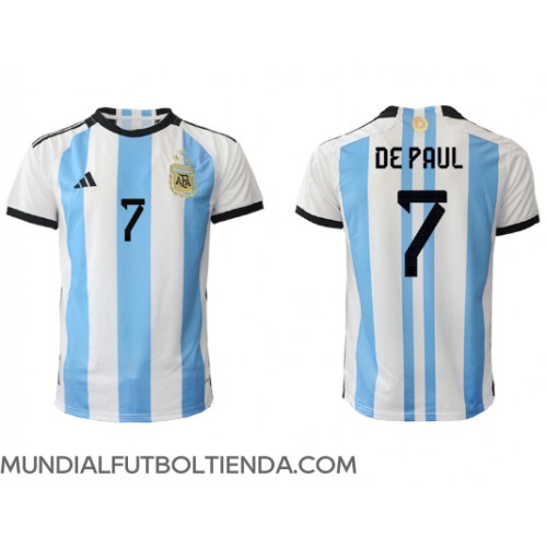 Camiseta Argentina Rodrigo de Paul #7 Primera Equipación Replica Mundial 2022 mangas cortas